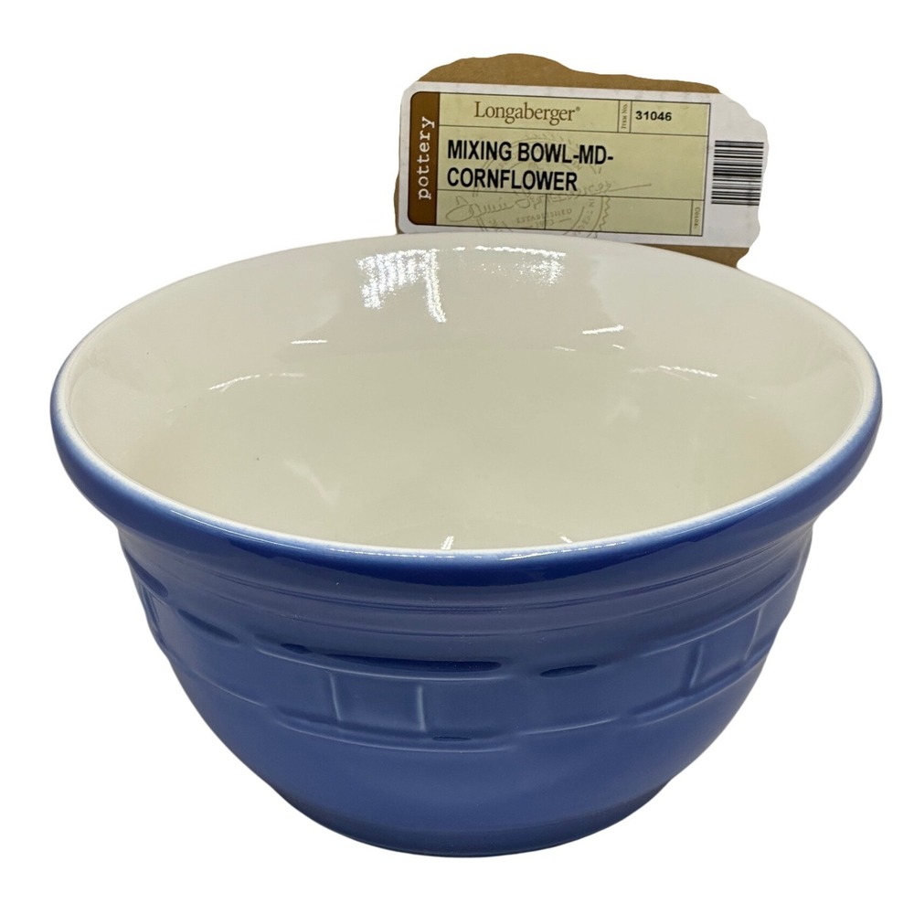 Longaberger Pottery Mixing Bowl Medium Cornflower Blue Woven Traditions 31046